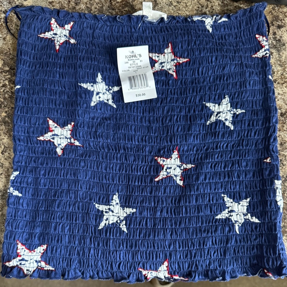 Kohl's Blue Smocked Crop Top with White Star Pattern-Juniors- NWT